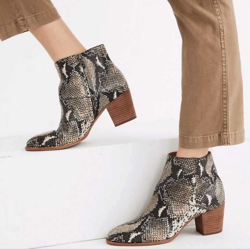 Madewell Rosie Snakeskin Heeled Booties Ankle Boots Neutral Boho Python 7 New